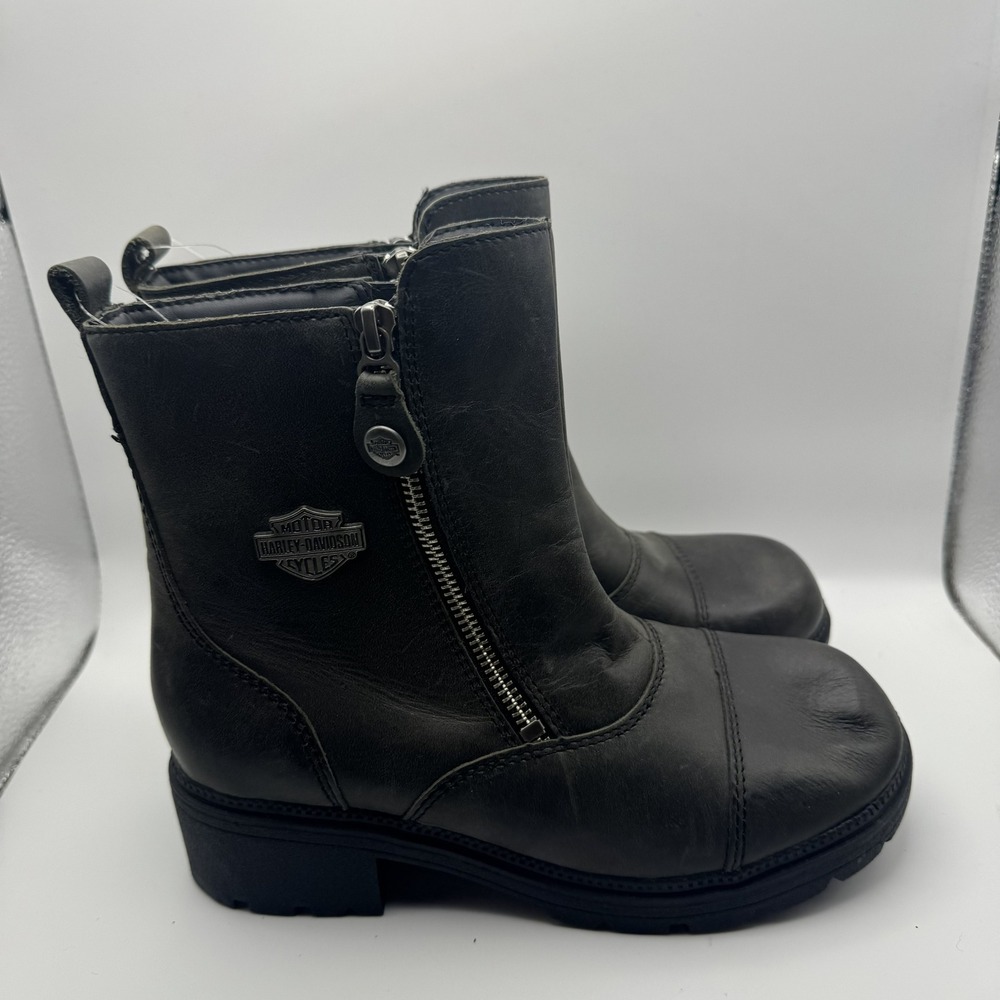 Harley-Davidson Amherst Womens Black Leather Cap Toe Motorcycle Boots D84236 6M
